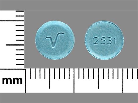 2531 v blue pill - Enter the imprint code that appears on the pill. Example: L484; Select the the pill color (optional). Select the shape (optional). Alternatively, search by drug name or NDC code using the fields above. Tip: Search for the imprint first, then refine by color and/or shape if you have too many results. 
